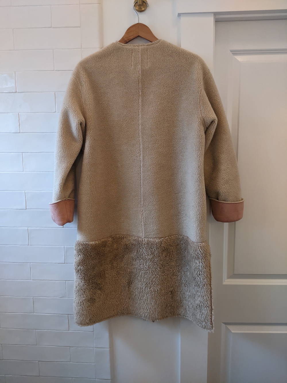 Zara Basic Tan Faux Fur Shearling Coat - Picture 2 of 9